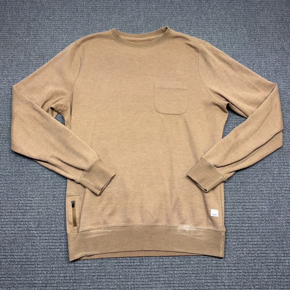 Vuori Ponto Performance Crewneck Sweatshirt Tan Brown V218 Mens Size M